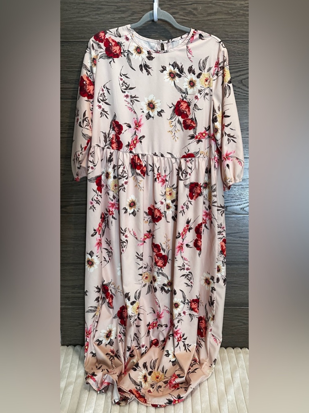 SHEIN Pink Floral Tiered Long Sleeve Women’s Dress